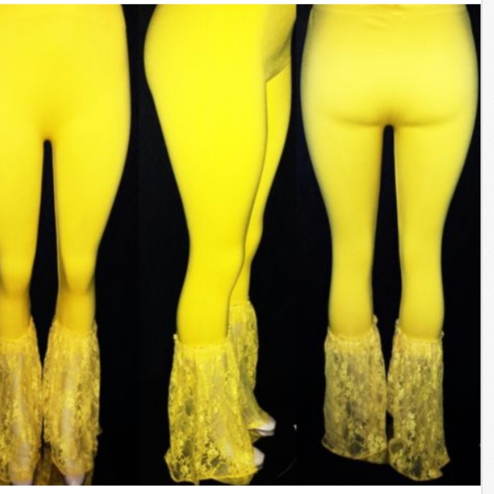 Sexy Yellow Spandex Legging with Lace Bottoms.